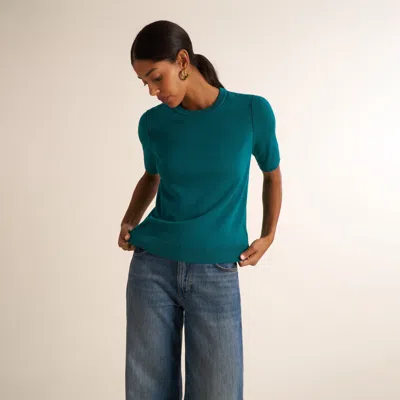 M.m.lafleur Becca Pointelle Tee - Cotton Silk Knit In Green