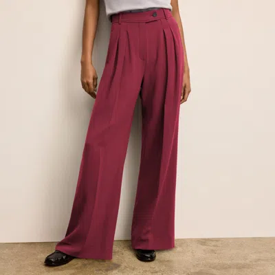 M.m.lafleur Bia Pleated Trouser - Everyday Crepe With Topstitch In Dark Fuchsia