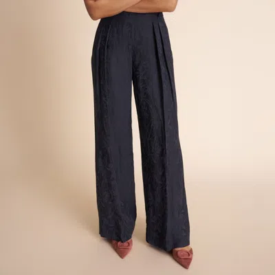 M.m.lafleur Bia Pleated Trouser - Twill Floral Jaquard In Dark Navy