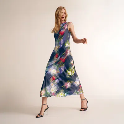 M.m.lafleur Camille Sway Dress - Printed Silk Charmeuse Blend In Garden Haze