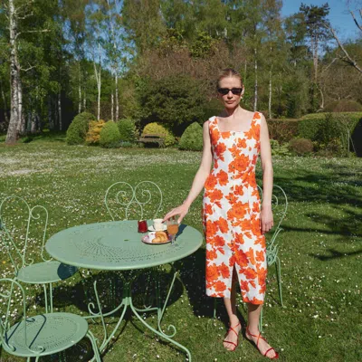 M.m.lafleur Carla Femme Power Dress - Stretch Linen In Tropical Floral