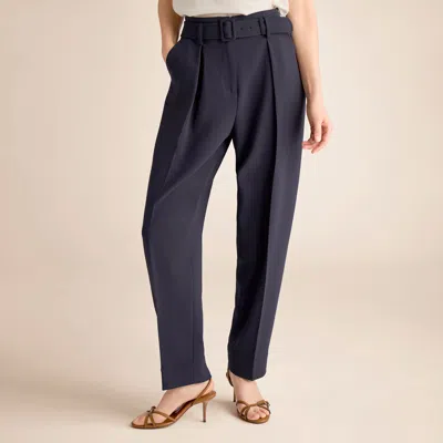 M.m.lafleur Cayen Belted Tapered Trouser - Everyday Crepe With Topstitch In Oxford