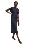 M.m.lafleur The Cereah Belt Dress - Striped Porto Weave In Blue