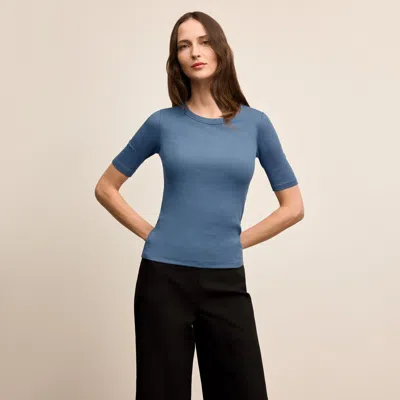 M.m.lafleur Chana Fitted T-shirt - Organic Ribbed Pima Cotton In Moonlight Blue