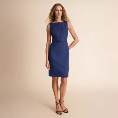 M.m.lafleur Cynthia Belted Dress - Italian Wool Twill In Bluestone