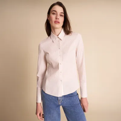 M.m.lafleur Dale Tailored Top - Striped Poplin In Ivory/tan