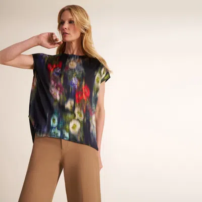 M.m.lafleur Didion Drape Top - Printed Silk Charmeuse Blend In Garden Haze