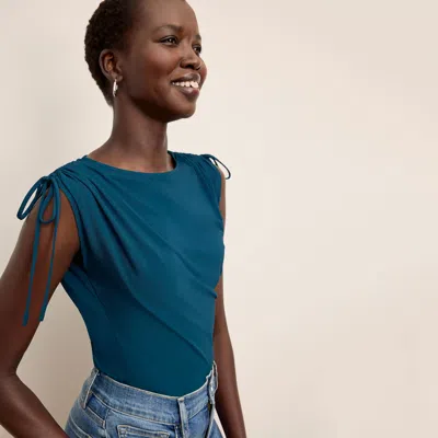 M.m.lafleur Dotty Cinch-sleeve Top - Light Jersey In Moroccan Blue