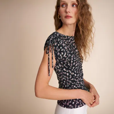 M.m.lafleur Dotty Cinch-sleeve Top - Light Printed Jersey In Spin Dot