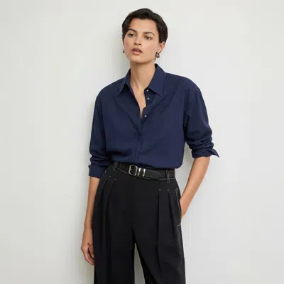 M.m.lafleur Filomina Boyfriend Shirt - Knit Poplin In Dark Navy