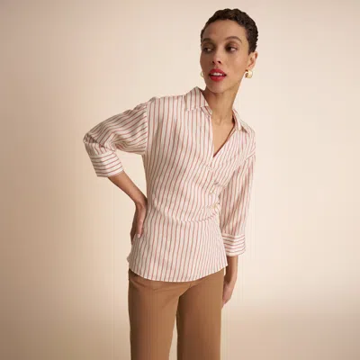 M.m.lafleur Gia Vacation Top - Striped Dobby In Ivory/melon