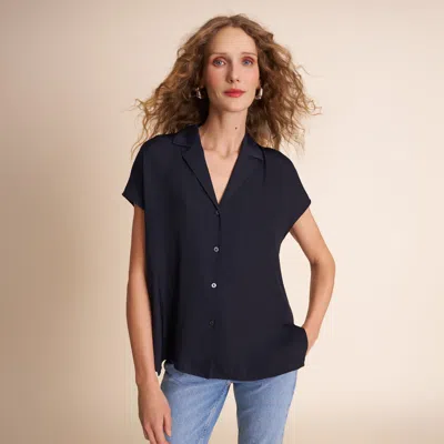 M.m.lafleur Halia Camp Collar Shirt - Eco Drape In Dark Navy