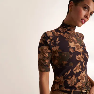 M.m.lafleur Jax Turtleneck Top - Light Printed Jersey In Gilded Garden
