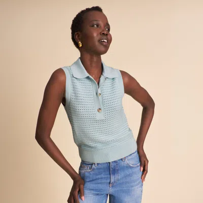 M.m.lafleur Katana Polo Tank - Eyelet Knit In Ice Blue