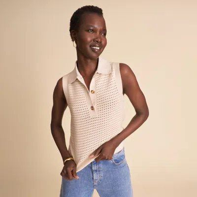 M.m.lafleur Katana Polo Tank - Eyelet Knit In Natural