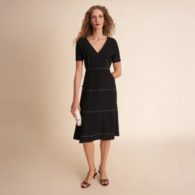 M.m.lafleur Kinta Jetset Dress - Everyday Crepe With Topstitch In Black