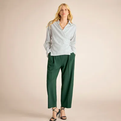 M.m.lafleur Leona Wrap Top - Shadow Stripe In Ivory/viridian
