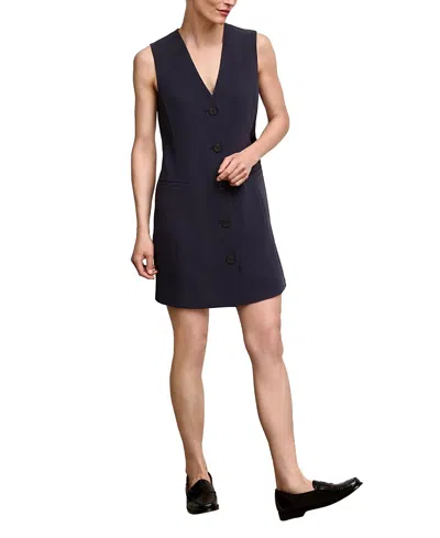 M.m.lafleur M. M.lafleur Everyday Crepe With Topstitch Blanca Vest Dress In Blue