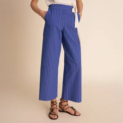 M.m.lafleur Madelyn Pull-on Pant - Double Stripe Poplin In Dark Cobalt