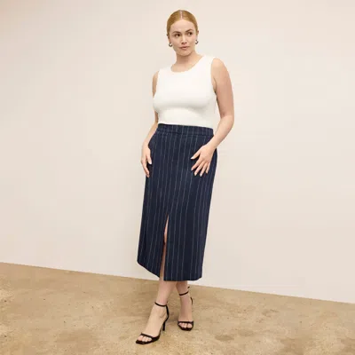 M.m.lafleur Meghan Midi Skirt - Woven Pinstripe In Navy/ivory