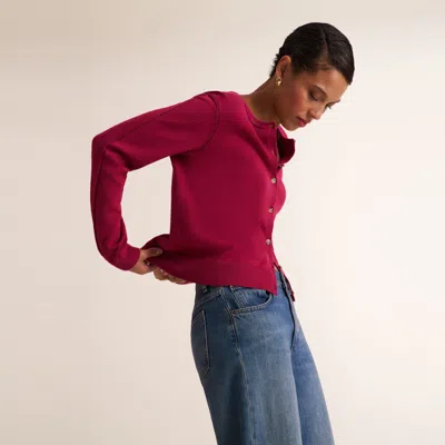 M.m.lafleur Mel Pointelle Cardigan - Cotton Silk Knit In Bright Raspberry