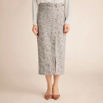 M.m.lafleur Mela Midi Skirt - Confetti Slub In Ivory/blue Multi