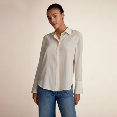 M.m.lafleur Mira Anywhere Shirt - Printed Washable Silk In Blush Stripe