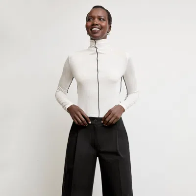 M.m.lafleur Natasha Contrast Turtleneck - Cloud Jersey In Ivory