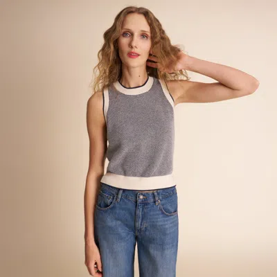 M.m.lafleur Patty Knit Top - Birdseye Knit In Navy / Ivory