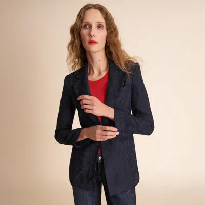 M.m.lafleur Rossi Executive Blazer - Twill Floral Jacquard In Dark Navy