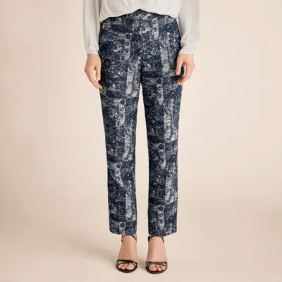 M.m.lafleur Smith Straight Trouser - Abstract Cotton Jacquard In Navy