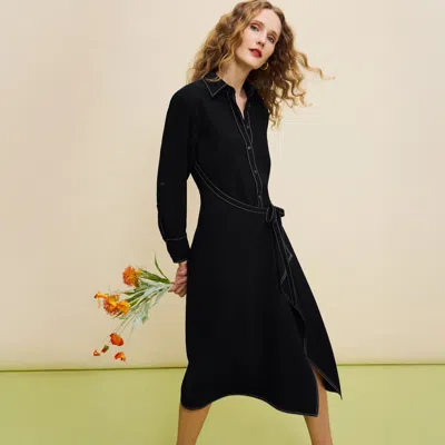 M.m.lafleur Taka Wrap Dress - Everyday Crepe With Topstitch In Black