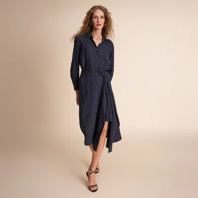 M.m.lafleur Taka Wrap Dress - Twill Floral Jacquard In Dark Navy
