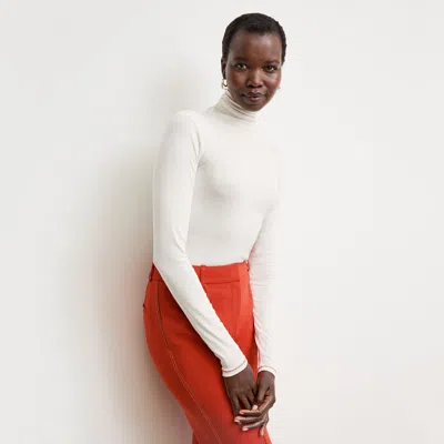 M.m.lafleur The Axam Layering Turtleneck - Contrast Organic Ribbed Pima Cotton In Ivory/red