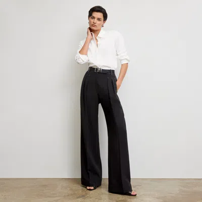 M.m.lafleur The Bia Pleated Trouser - Everyday Crepe With Topstitch In Black With Topstitch