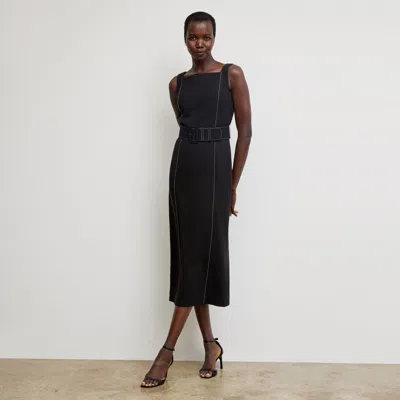M.m.lafleur The Carmela Dress - Everyday Crepe With Topstitch In Black With Topstitch