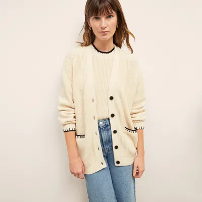 M.m.lafleur The Cookie Cardigan - Contrast Knit In Ivory/black
