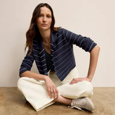 M.m.lafleur The Jolie Jardigan - Dot Jardigan Knit In Dark Navy/ivory