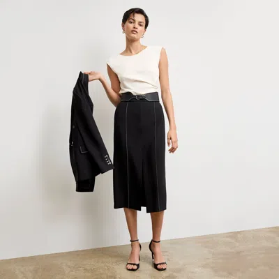 M.m.lafleur The Meghan Skirt - Everyday Crepe With Topstitch In Black With Topstitch