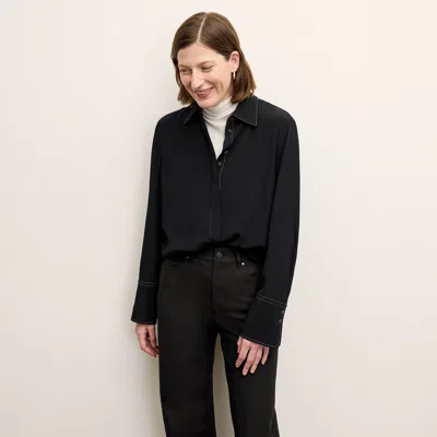 M.m.lafleur The Mira Top - Washable Silk Top Stitch In Black With Topstitch