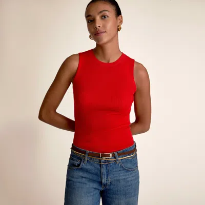 M.m.lafleur Trina Wool Shell Top - Ribbed Merino In Candy Apple