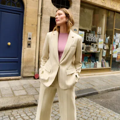 M.m.lafleur Yiyan Classic Blazer - Cloudweave In Laurel Green Stripe