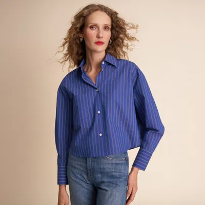 M.m.lafleur Zaid Cropped Button-down - Double Stripe Poplin In Dark Cobalt