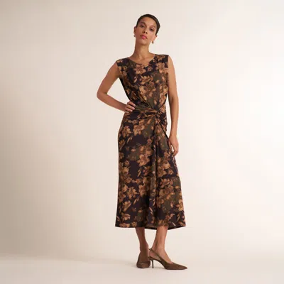 M.m.lafleur Zita Drape Dress - Light Printed Jersey In Gilded Garden