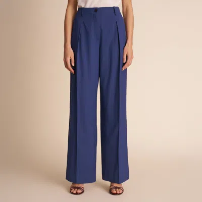 M.m.lafleur Zuri Pleated Trouser - Italian Wool Twill In Bluestone