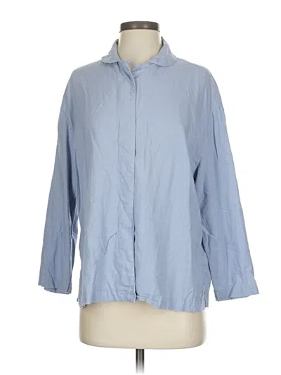 Pre-owned Mng 3/4 Sleeve Button Down Shirt In Blue