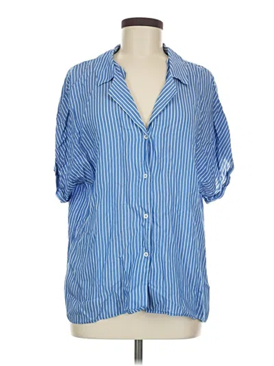 Pre-owned Mng 3/4 Sleeve Button Down Shirt In Blue