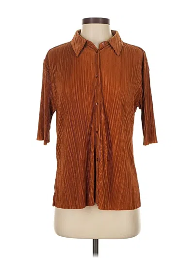 Pre-owned Mng 3/4 Sleeve Button Down Shirt In Brown