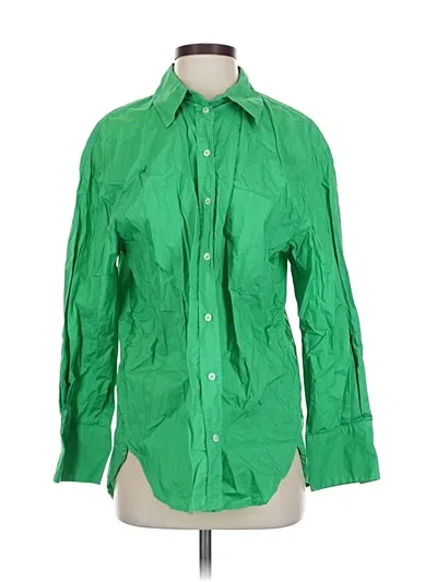 Pre-owned Mng 3/4 Sleeve Button Down Shirt In Green