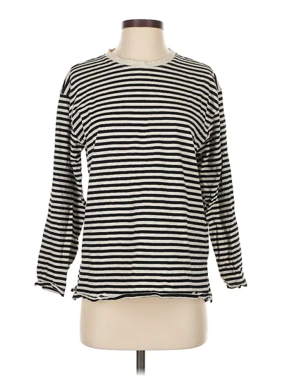 Pre-owned Mng 3/4 Sleeve Top Black Stripes Pattern Boatneck Tops